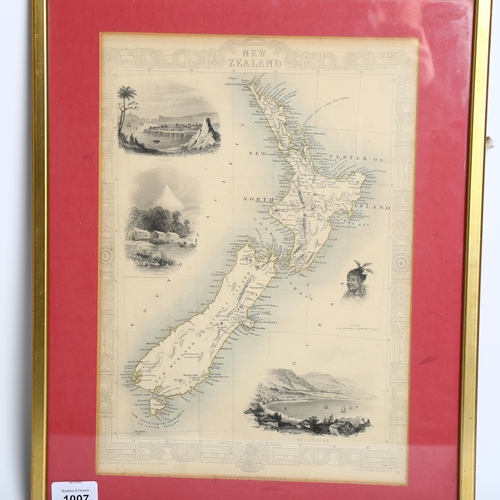 1007 - John Tallis & Company London and New York, 19th century hand coloured map of New Zealand, drawn and ... 