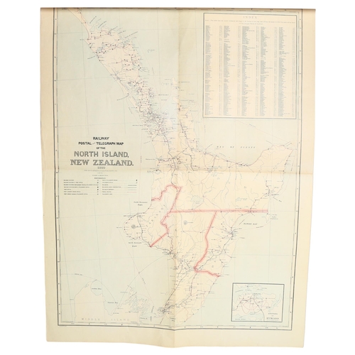 1008 - A Victorian railway postal and telegraph map of the Middle Island, New Zealand, dated 1889, with ind... 