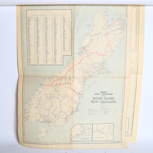 1008 - A Victorian railway postal and telegraph map of the Middle Island, New Zealand, dated 1889, with ind... 