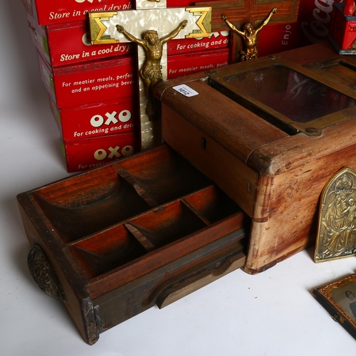 1012 - An early 20th century oak shop till, 10 x 20th century OXO cube tins, a Coca-Cola tray, graduated se... 