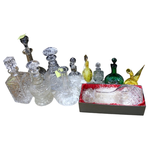 957 - A group of various cut-glass ware, to include 5 decanters, including Bohemian crystal, jar with plat... 