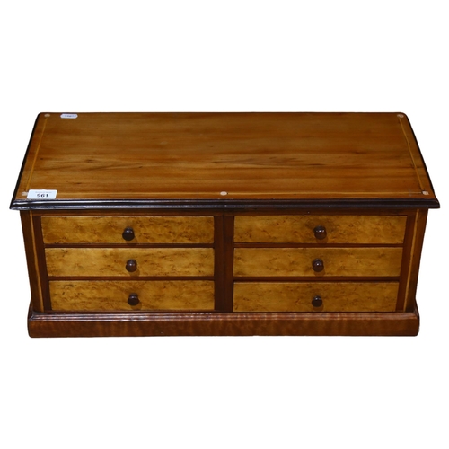 961 - A Victorian mahogany table-top chest of 6 short drawers, L58cm