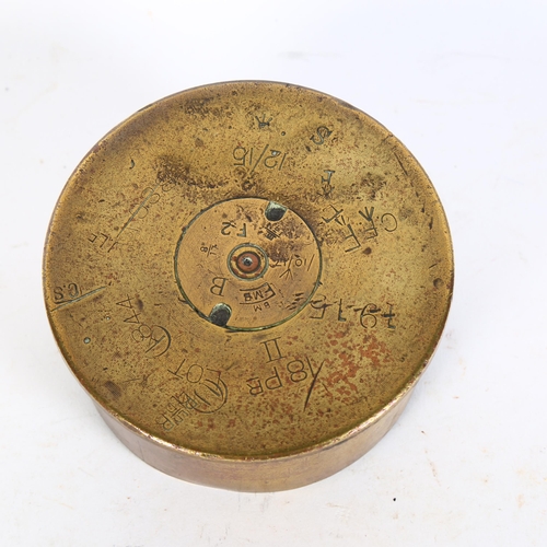 974 - An unusual trench art shell case dated 1915, in the form of a cap with applied 