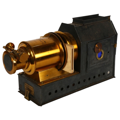 979 - A Victorian steel and brass-mounted magic lantern, 