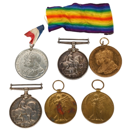 981 - 2 First World War medals, Victory and War medal, to 23216 Pte. T.W. James Ling.R., and 2 World War I... 