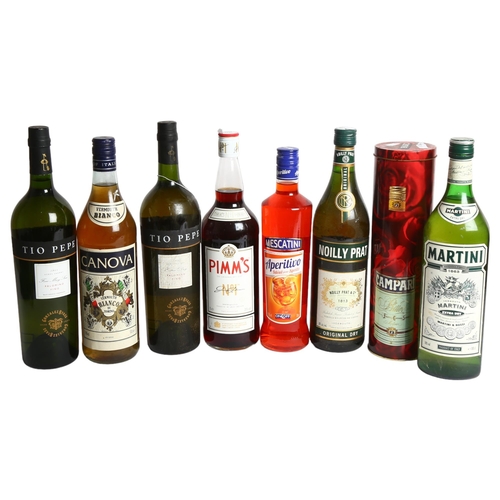 986 - 8 various bottles of alcohol, including Noilly Pratt Vermouth, Martini, Canova, Campari, Tio Pepe, e... 