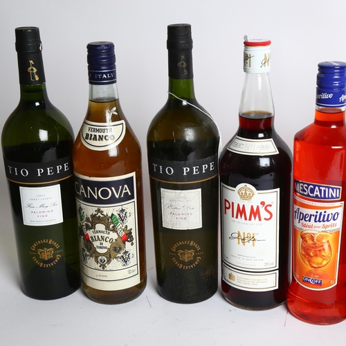 986 - 8 various bottles of alcohol, including Noilly Pratt Vermouth, Martini, Canova, Campari, Tio Pepe, e... 