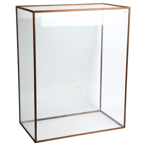 990 - A large rectangular oak-framed display case, 55cm x 69cm x 31cm