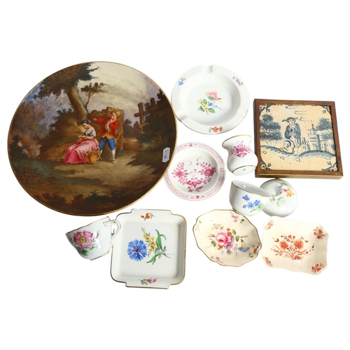 996 - A collection of Meissen and other ceramics, to include saucer, floral decorated cup, pot and cover, ... 