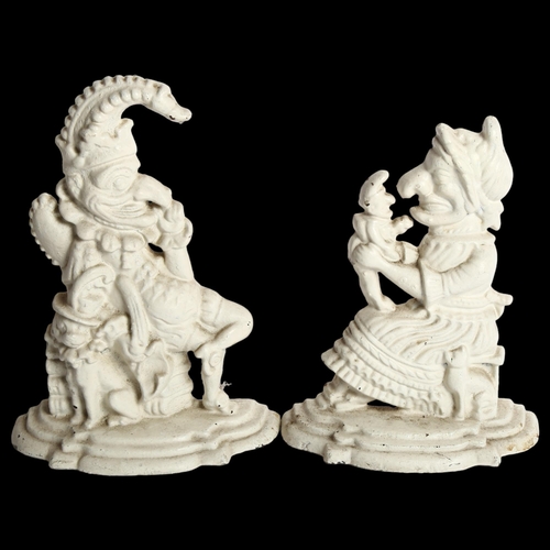 999 - 2 painted cast-iron doorstops, Punch and Judy, H30cm