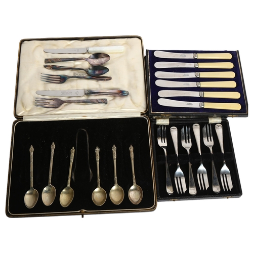 1105 - 3 cased sets of various cutlery, including cake forks, 2 other boxed sets of cutlery, including Vine... 