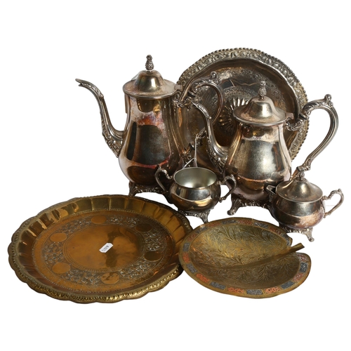 1118 - A Queen Anne style silver plated 4-piece tea set, retailed by Oneida, USA, a Cairo Ware dish, 2 plat... 