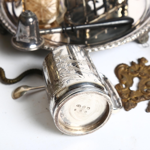 1119 - A group of various items, including a 925 silver candle and snuffer, a silver-topped scent bottle, a... 