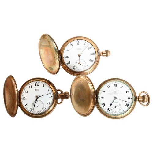 1135 - A group of 3 gilt-metal top-wind full hunter pocket watches, all in A/F condition, including an A.W.... 