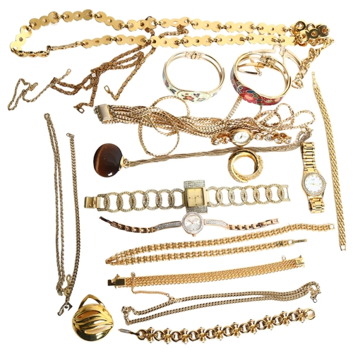 1136 - A Swarovski bracelet, various gilded jewellery and wristwatches