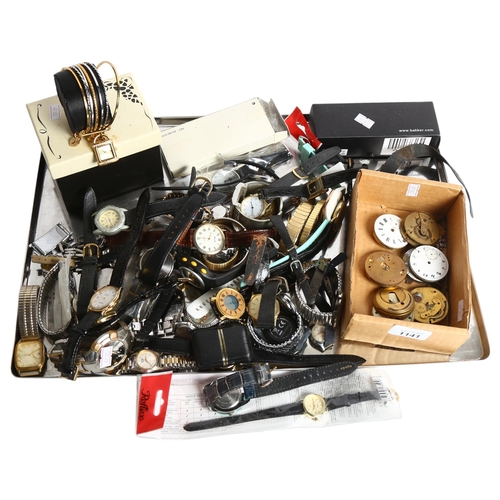 1141 - A trayful of modern quartz movement stop watches, pocket watch dials etc