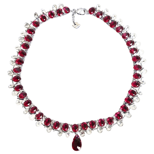 1156 - SWAROVSKI - a crystal and 2-coloured gem set necklace with drop pendant, boxed