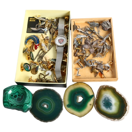 1165 - Big game fishing related items, including jewellery, cufflinks, some silver, malachite, etc (2 trayf... 