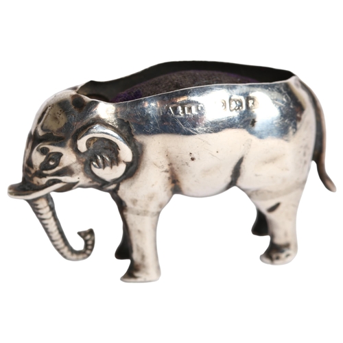 1170 - An Edward VII silver elephant design pin cushion, hallmarks for Birmingham 1906, maker's marks L&A L... 