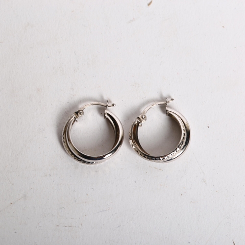 1172 - A pair of 9ct white gold hoop design earrings