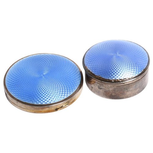 1173 - A George V silver and blue enamel circular box and cover, diameter 5cm, and a matching George V silv... 