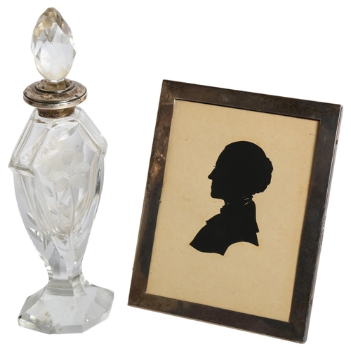 1181 - A rectangular silver-fronted photo frame, and a glass and silver-mount scent bottle