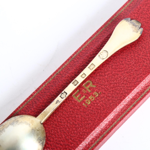 1189 - An Elizabeth II silver trefid presentation spoon, cased, hallmarks for London 1953