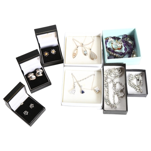 1191 - 7 assorted silver pendant necklaces, 3 pairs of silver earrings etc