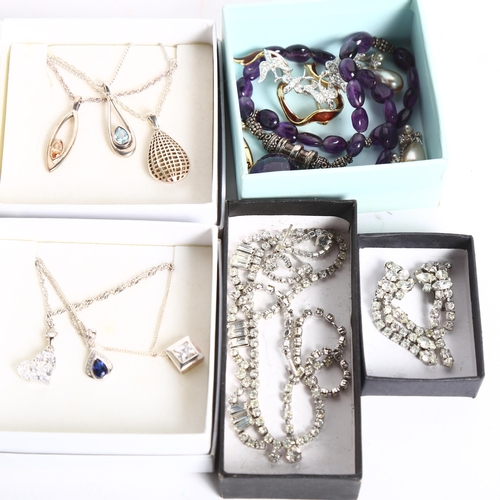 1191 - 7 assorted silver pendant necklaces, 3 pairs of silver earrings etc