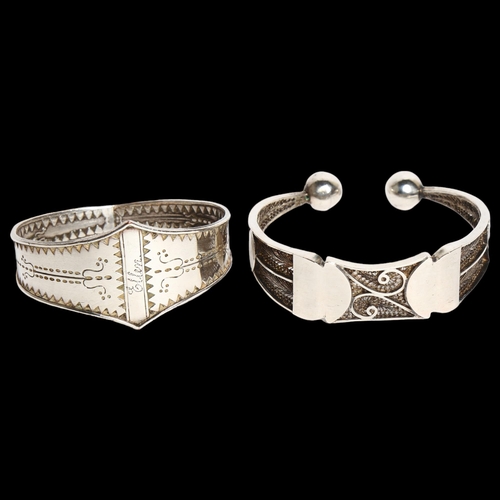 1195 - 2 Scandinavian white metal torque bangles