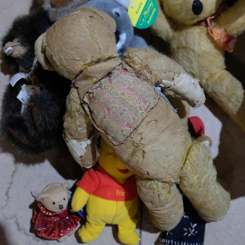 684 - A box of soft toys, including a Harrods teddy bear, 46cm