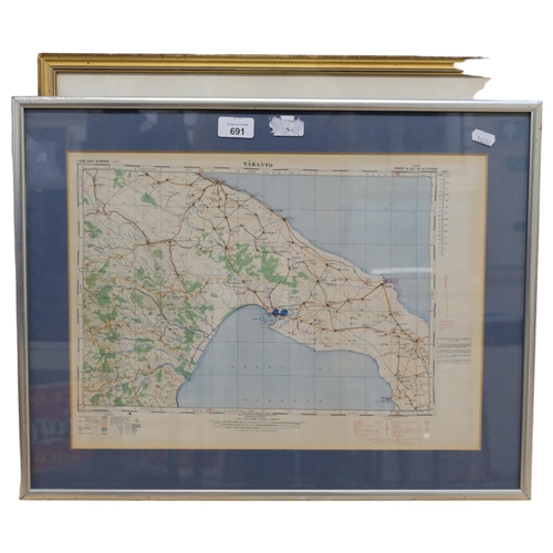 691 - Framed map of Barbados, and a map of Taranto, 44cm x 57cm overall