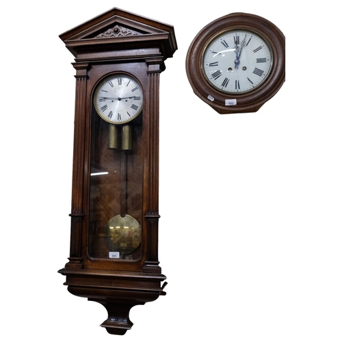 693 - A walnut-cased 8-day Vienna regulator wall clock, complete with key and pendulum, L130cm