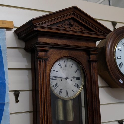 693 - A walnut-cased 8-day Vienna regulator wall clock, complete with key and pendulum, L130cm