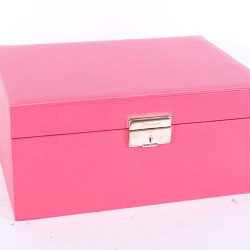 769 - A pink leather Longchamp travelling jewel case, with lift-out tray fitted interior, W28cm