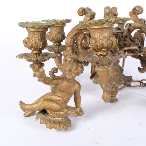 772 - WITHDRAWN Antique ornate cast gilt-metal 6-branch chandelier, with cherub figure (A/F), 35cm across