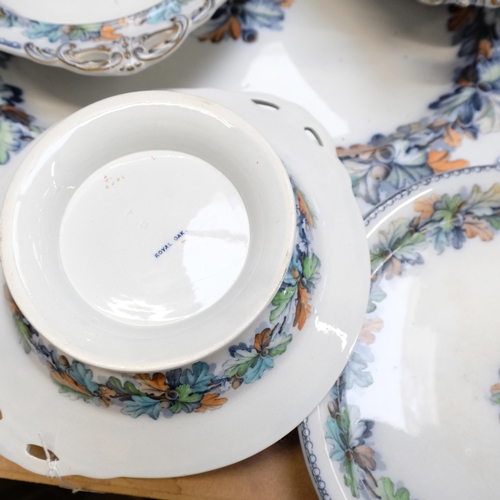 779 - A large Victorian ironstone meat plate, L52cm, with a matching tureen and 3 matching comports, all i... 