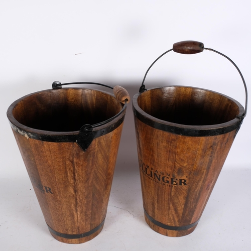 790 - A pair of metal-bound wooden buckets, inscribed Bollinger Champagne, with swing handle, H39.5cm