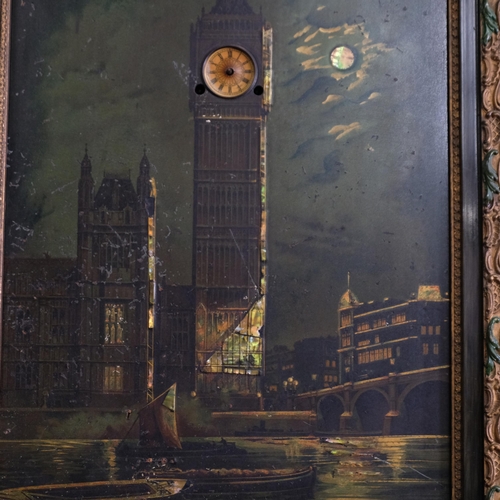 801 - An Antique musical Big Ben clock picture, 65cm x 55cm overall, with ormolu mounts (A/F)