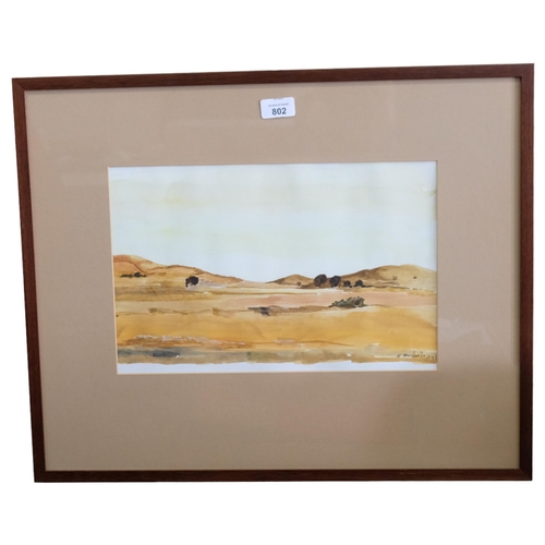 802 - Moudatos, watercolour, landscape Limnos Island, signed and dated '95, image 24cm x 37cm, 48cm x 59cm... 