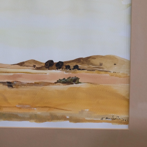 802 - Moudatos, watercolour, landscape Limnos Island, signed and dated '95, image 24cm x 37cm, 48cm x 59cm... 