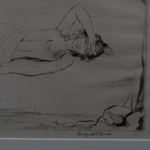 807 - Naked figure at the shore, drypoint etching, indistinctly signed in pencil Margaret C..., image 22cm... 