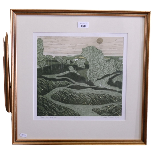 808 - John Brunsdon, 2 limited edition lithographs, the clearing, 24/100, and day's end, 41/100, 49cm x 49... 