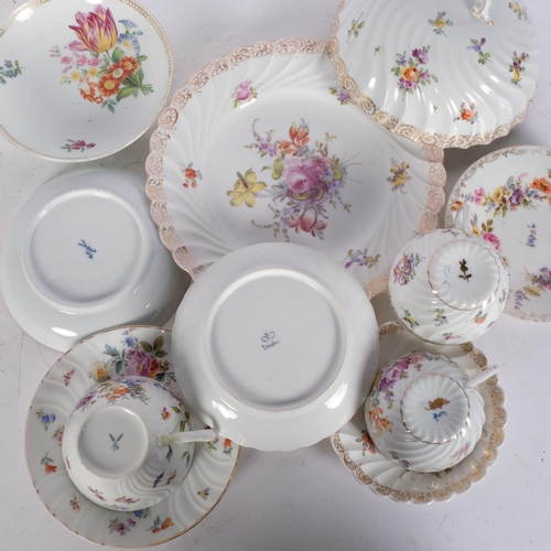 817 - Dresden porcelain muffin dish and cover, and various cups and saucers