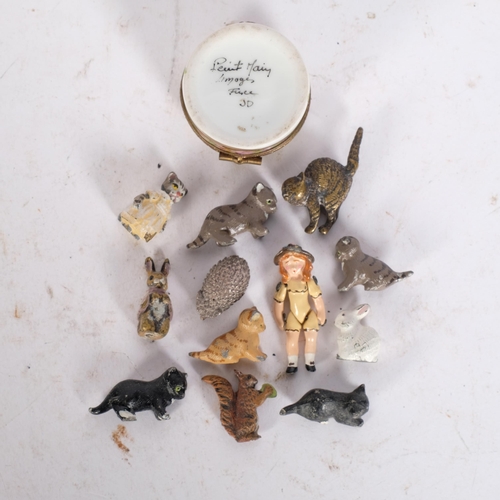 818 - Limoges pillbox and various miniature animals and figures