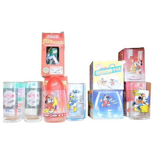 835 - Coca-Cola glasses, boxed Mickey Mouse beaker, etc