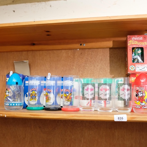 835 - Coca-Cola glasses, boxed Mickey Mouse beaker, etc