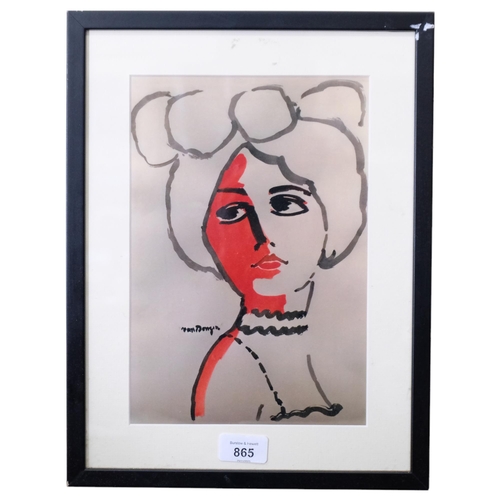 865 - After Kees Van Dongen, woman in hat, colour print, signed in the plate, 27cm x 19cm, framed