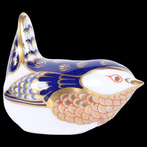 881 - A Crown Derby paperweight in the form of a wren, with gold stopper