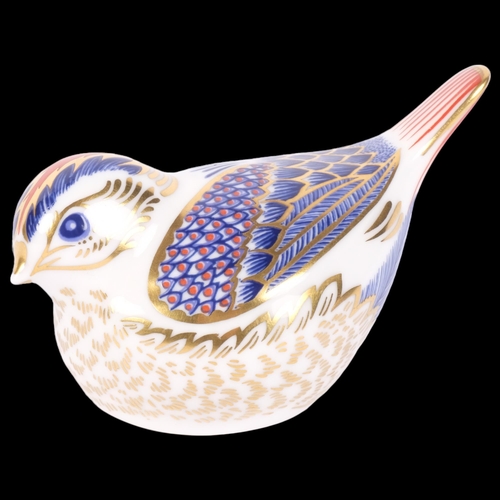 882 - A Crown Derby paperweight, study of a Gold Crest, gold stopper